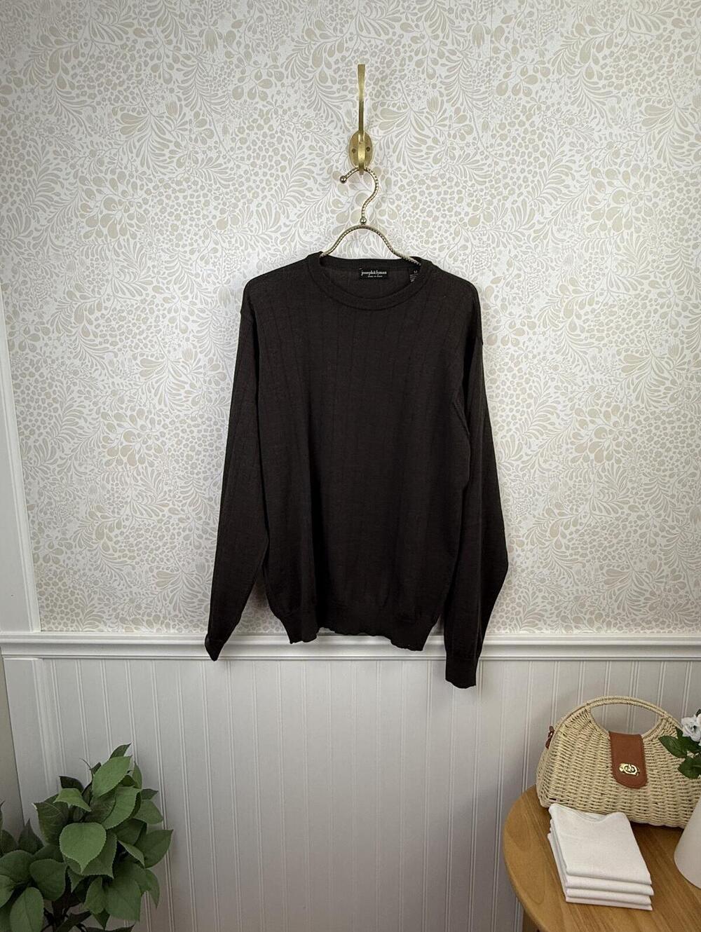 Joseph & Lyman Men's Brown 100% Merino Wool Crewneck Sweater - Size - Medium